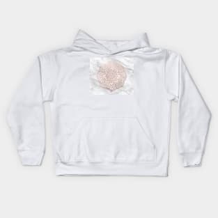 Marble mandala - geometric rose gold on white Kids Hoodie